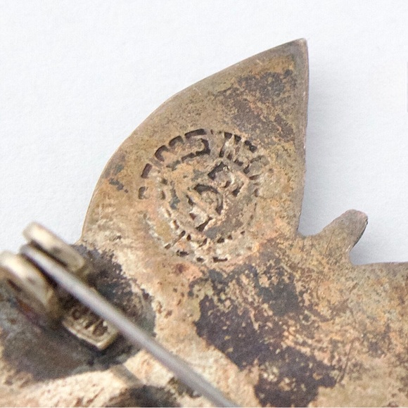 Vintage Abalone Shell Inlay Sterling Silver Butterfly Brooch Pin ECF 925 Mexico - Picture 4 of 5